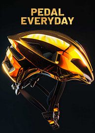 Goldener Fahrradhelm, isoliert vor schwarzem Hintergrund von Morgan