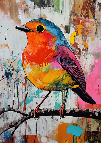 Vogel | Leuchtend bunter Vogel mit Zweig