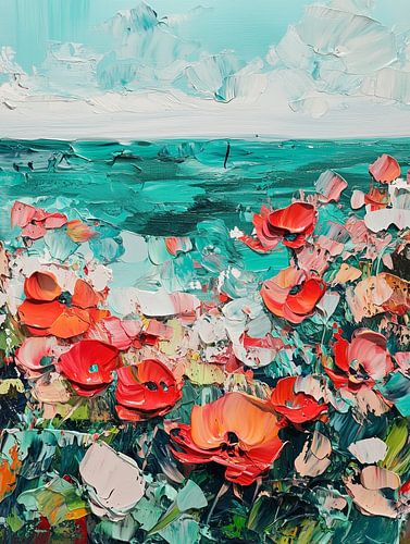 Bloemen aan de turquoise zee