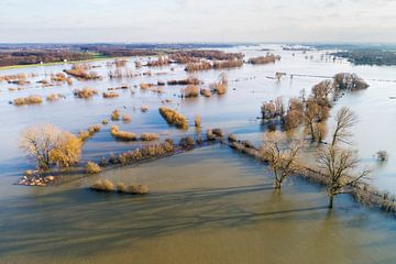 Brede rivier tijdens hoogwater