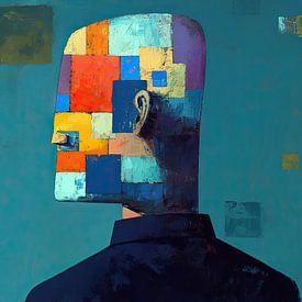 Kopf mit Farbflächen | Bunter Kopf von ARTEO Gemälde