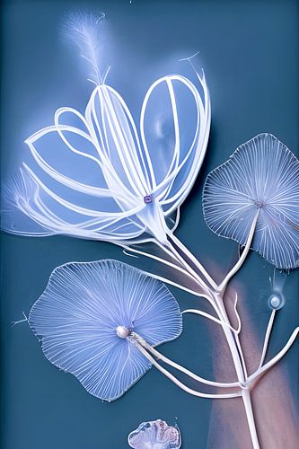 Blau XVI - Blume und Pflanzen in weißen Linien