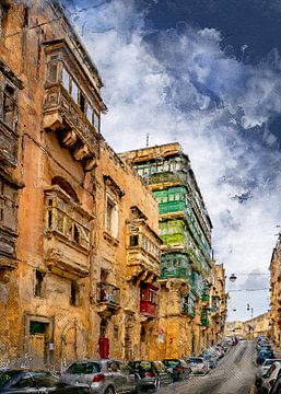 Malta Valetta stad aquarel schilderij #malta van JBJart Justyna Jaszke