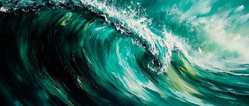 Dynamic wave in shades of green - Abstract by Poster Art Shop