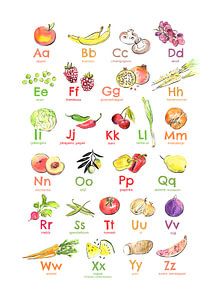 Alfabetposter fruit en groente van Karin van der Vegt