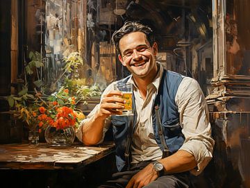 Un homme d'affaires des années 1920 boit de la bière au restaurant sur Animaflora PicsStock