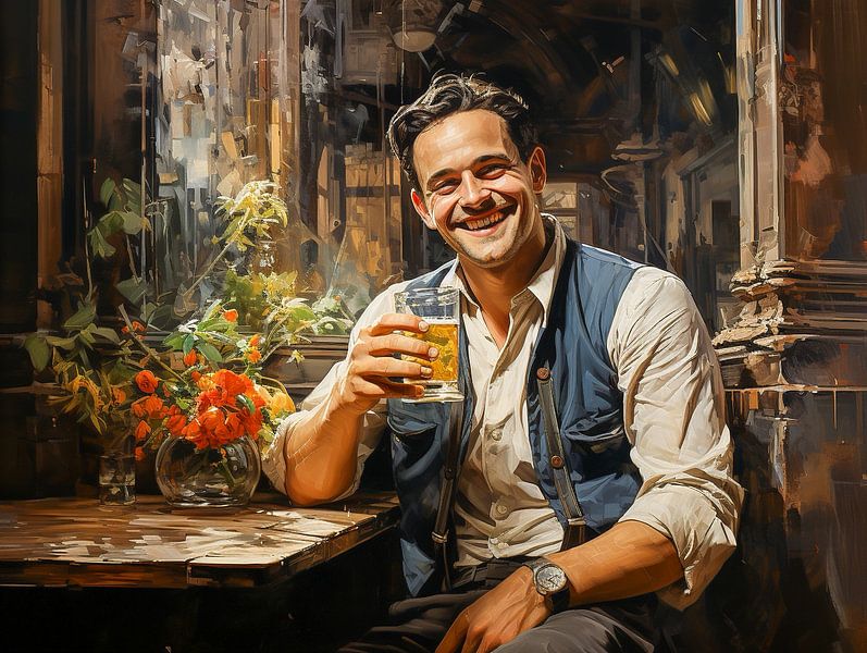 Geschäftsmann aus den 1920er Jahren trinkt Bier im Restaurant von Animaflora PicsStock