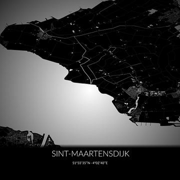 Black-and-white map of Sint-Maartensdijk, Zeeland. by Rezona