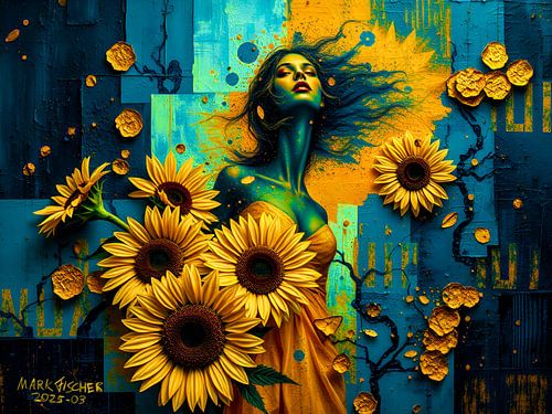 Etherische fluisteringen: abstracte vormen en zonnebloemen