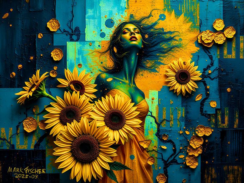 Ethereal Whispers: Abstract Forms and Sunflowers by The Art of Mark Fischer