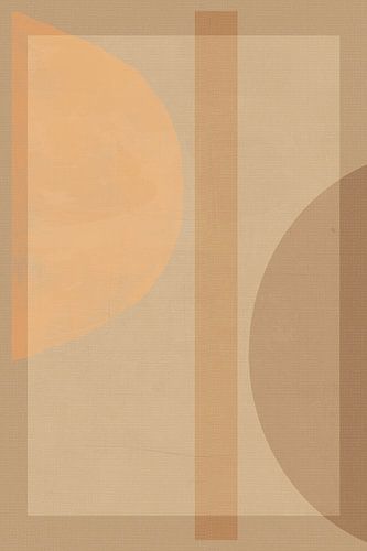 Geometrische vormen in geel en bruin op beige. Moderne abstracte kunst.