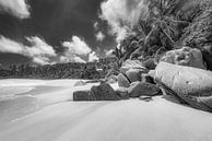 Droomstrand op het eiland Mahé in de Seychellen. Zwart en wit van Manfred Voss, Schwarz-weiss Fotografie thumbnail