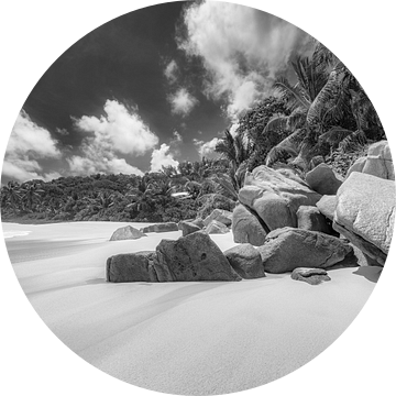 Droomstrand op het eiland Mahé in de Seychellen. Zwart en wit van Manfred Voss, Schwarz-weiss Fotografie