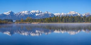 Hopfensee, dahinter die Allgäuer Alpen