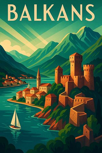 Balkans Art Deco Travel Poster – Adriatic & Mountain Charm