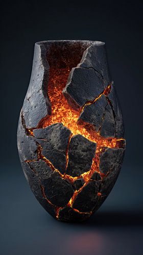 Gloeiend magma in stenen pot