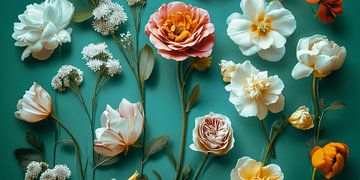 Bloemstilleven in Turquoise van Studio BB