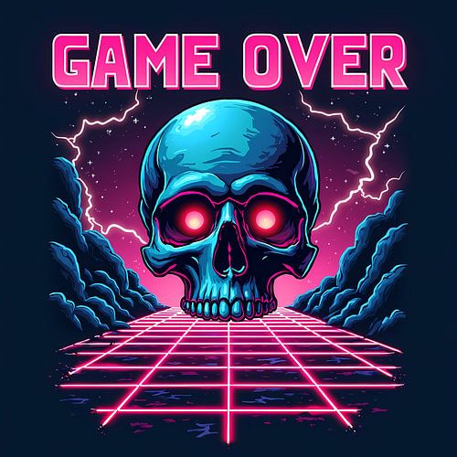 Game Over - Crâne Neon Synthwave