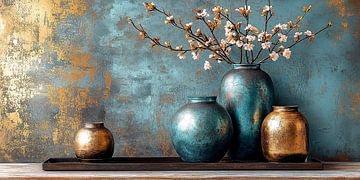 Stilleven in Goud en Turquoise iii van Studio BB