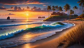Strand met zonsondergang