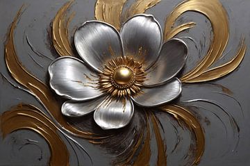 Gold und Silber Blume in Relief von De Muurdecoratie