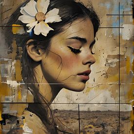 Nostalgisch portret van een jonge vrouw met bloem van Ljupka Kareska