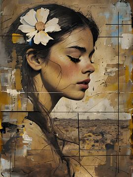 Nostalgisch portret van een jonge vrouw met bloem