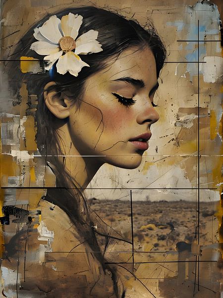 Nostalgisches Porträt einer jungen Frau mit Blume von Ljupka Kareska