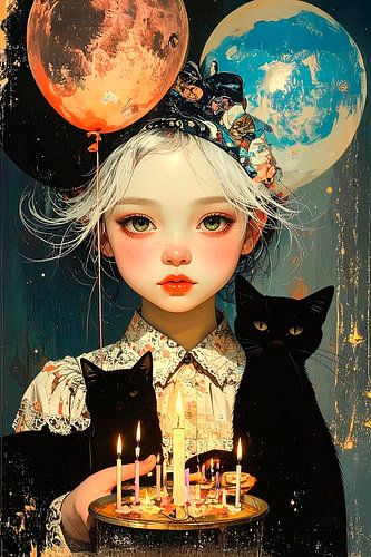 Meisje met haar katten...