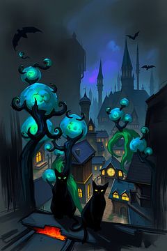 Black cats at night by Linda de Klein
