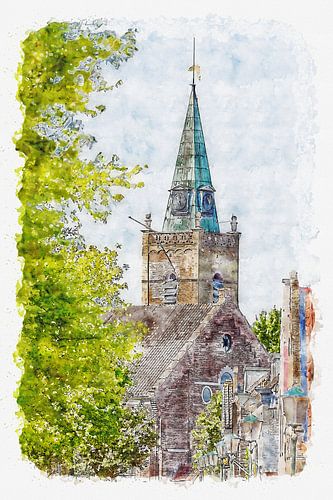 Dutch Reformed Church in 's-Gravendeel (Zuid-Holland) (watercolor)