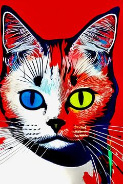 Portret van een kat XI - kleurrijk popart graffiti van Lily van Riemsdijk - Art Prints with Color