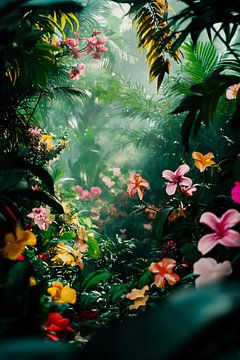 Kleurrijke tropische bloemen in jungle van Imperial Art House