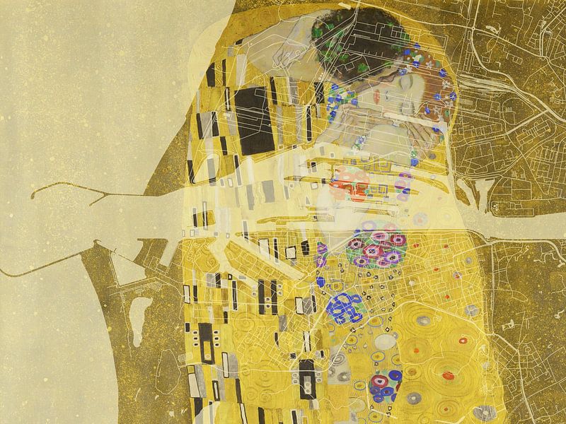 Map of IJmuiden with the Kiss by Gustav Klimt by De Kaartenwinkel