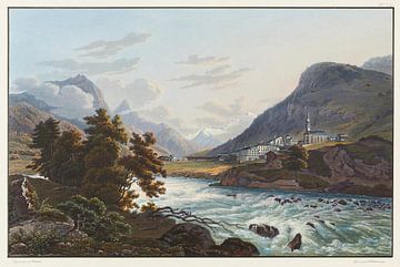 Het dorp Splügen, richting de Rheinwaldgletsjer, Johann Ludwig Bleuler