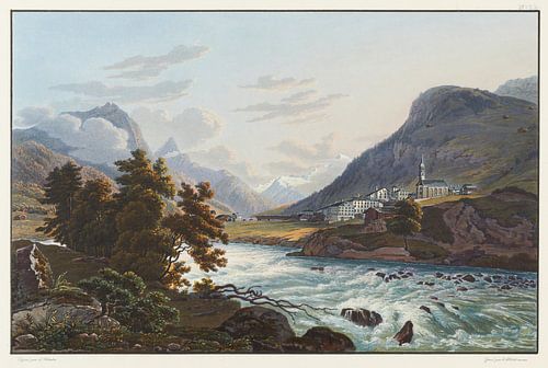Het dorp Splügen, richting de Rheinwaldgletsjer, Johann Ludwig Bleuler