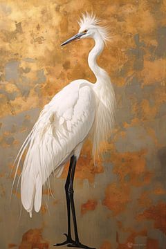 Crane with gold background by Digitale Schilderijen