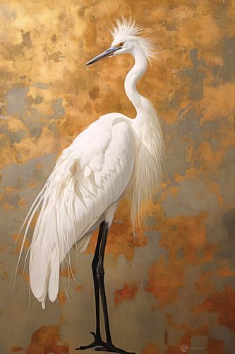 Crane with gold background