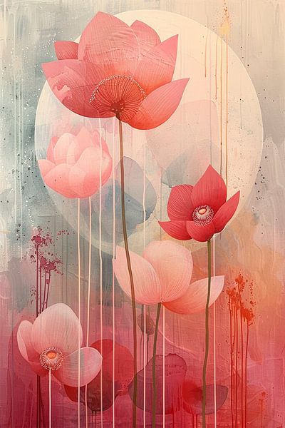 Lotus bei Mondschein - Japanische Botanik von Marijke Trienekens