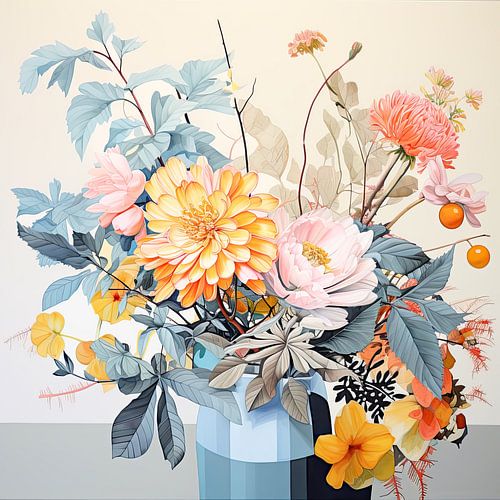 Still life flowers in vase pastel classic