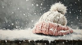 Hat | White Hat On Pink Scarf by Abstract Painting