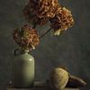 groene kruik met oude bloemen en noten van Joey Hohage