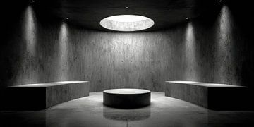 Runder Betonraum mit zentraler Sitzfläche von Klaus Tesching - Art-AI