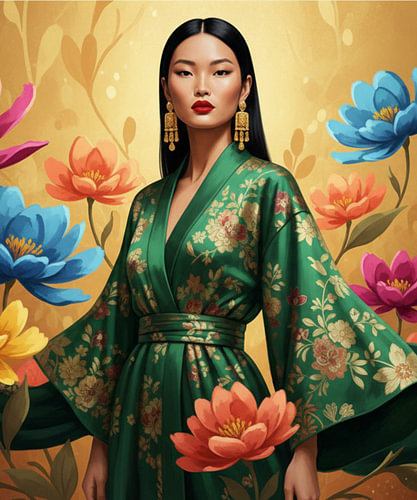 Elegante botanische Mode-Illustration einer Frau