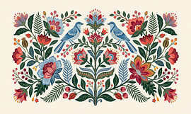 Botanische bloemen met vogels