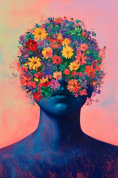 Blumenkopf – Surreales Porträt von Poster Art Shop