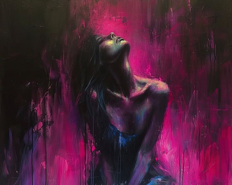 Neon-Frauenporträt | Elektrischer Seelenblick von Kunst Laune