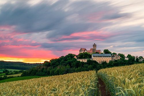 Lange blootstelling bij zonsondergang op kasteel Ronneburg