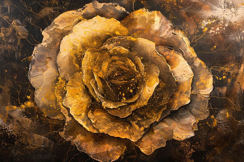 Gouden en Zwarte Abstracte Roos op Schilderij van Art & Soul Creations