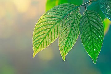 Feuilles vertes fraîches à la lumière sur Poster Art Shop